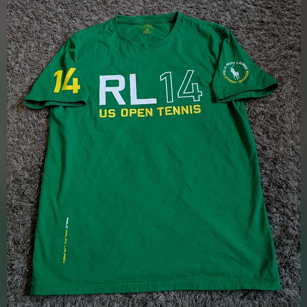 Polo Ralph Lauren Green US Open Tennis 14 Custom Fit Shirt Men's M